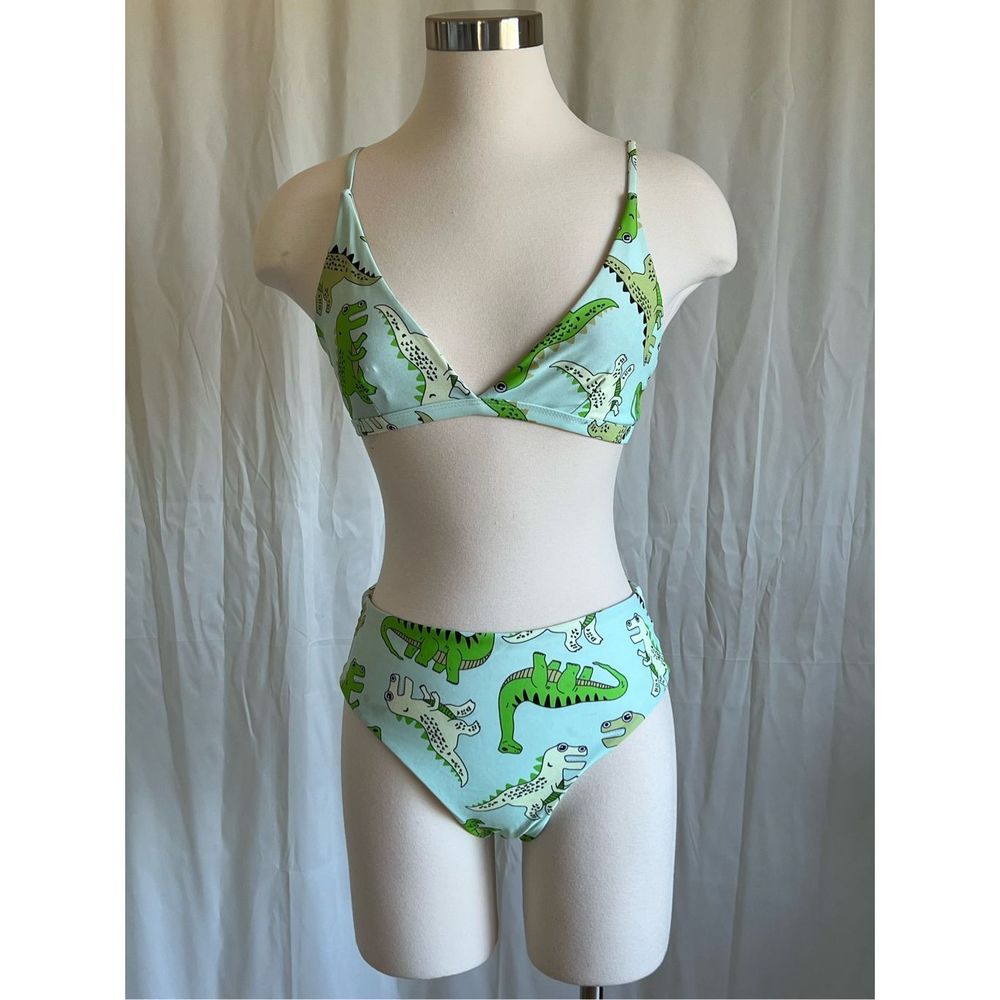 Shein Women's Blue & Green Dinosaur Print Bikini Swimsuit Size S
